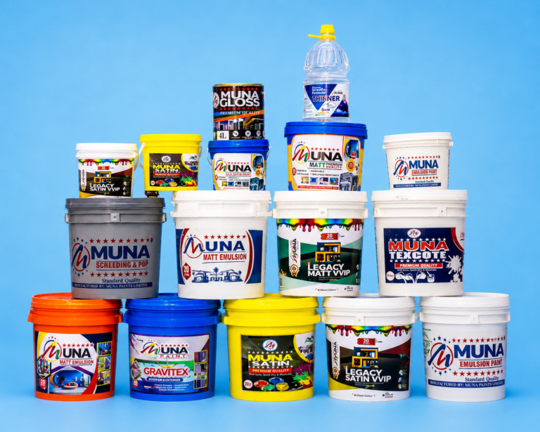 MUNA PAINT complete interior and exterior paint collection featuring emulsion, satin, matt, texcote, gloss, screeding, and decorative paint products