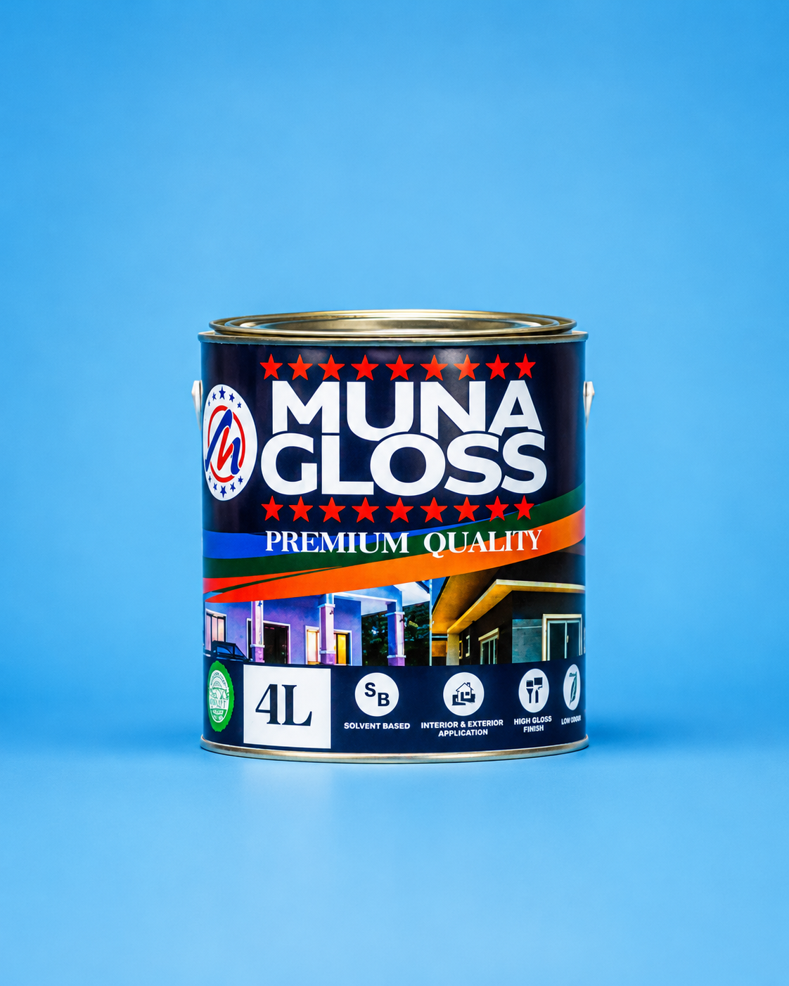 MUNA GLOSS 4L premium solvent-based gloss paint can for interior and exterior high-gloss wall and metal finishing